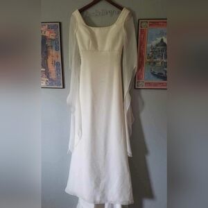 David's Bridal White Flutter Sleeve Wedding Gown